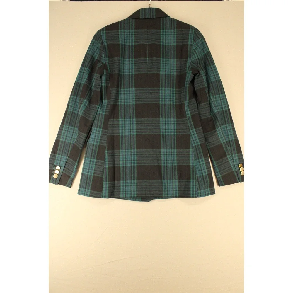 Free Assembly Women Green Black Plaid Double Breasted Blazer and Pants Suit Set